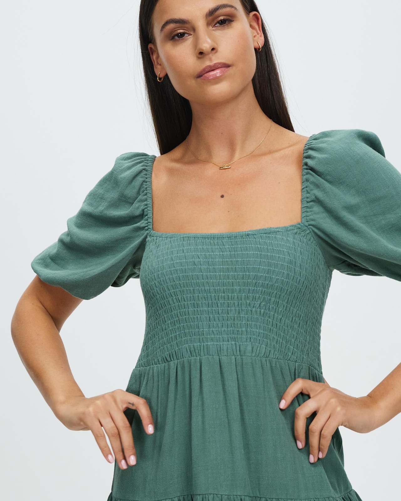 Elora Shirred Linen Blend Mini Dress