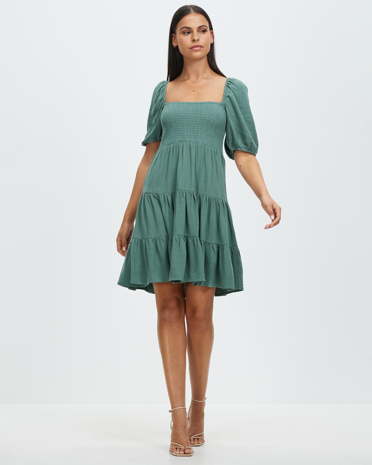 Elora Shirred Linen Blend Mini Dress