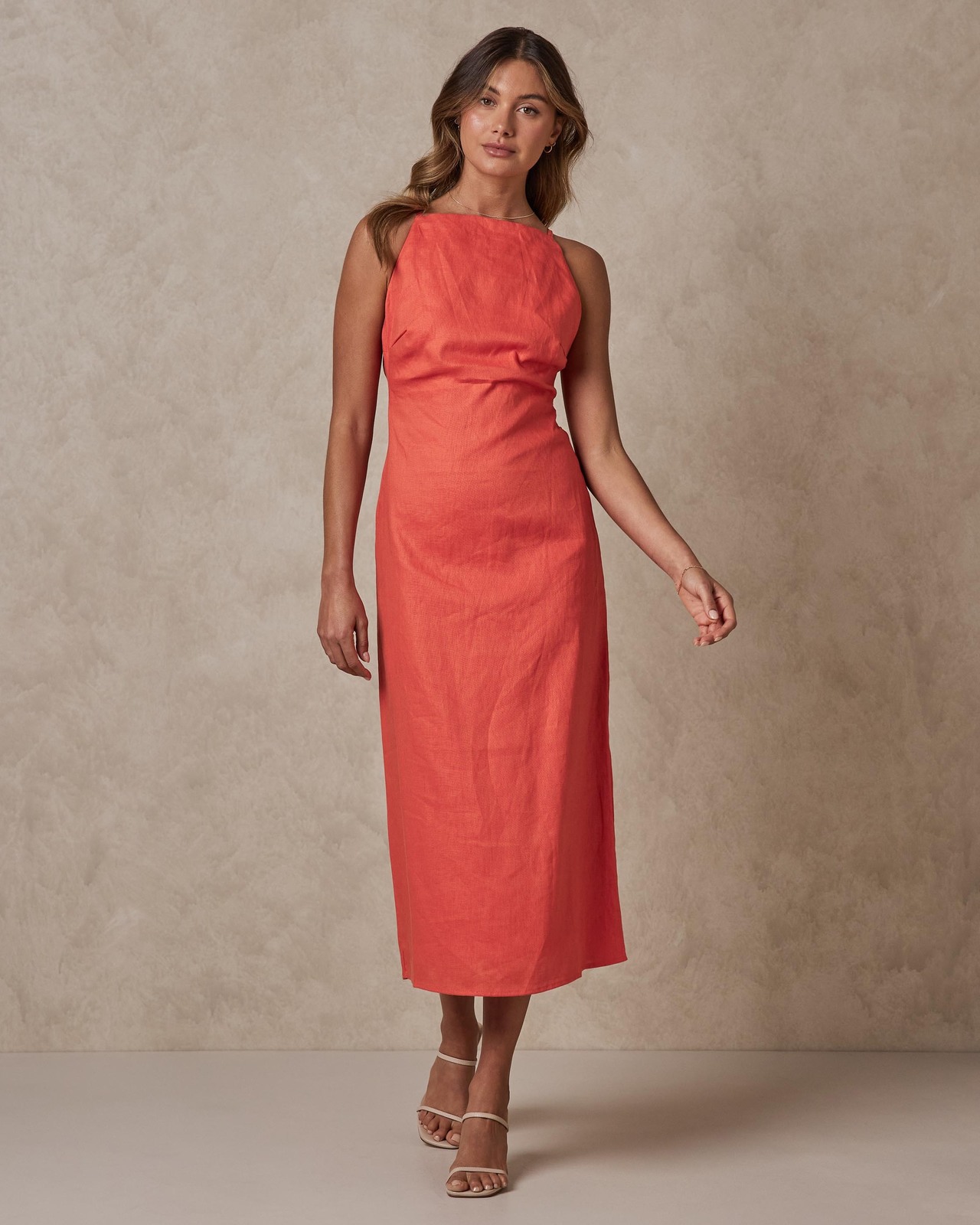 AERE High Neck Linen Midi Dress - AirRobe