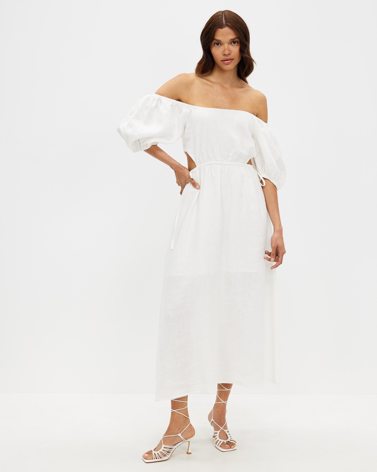 Off Shoulder Tie Side Linen Dress