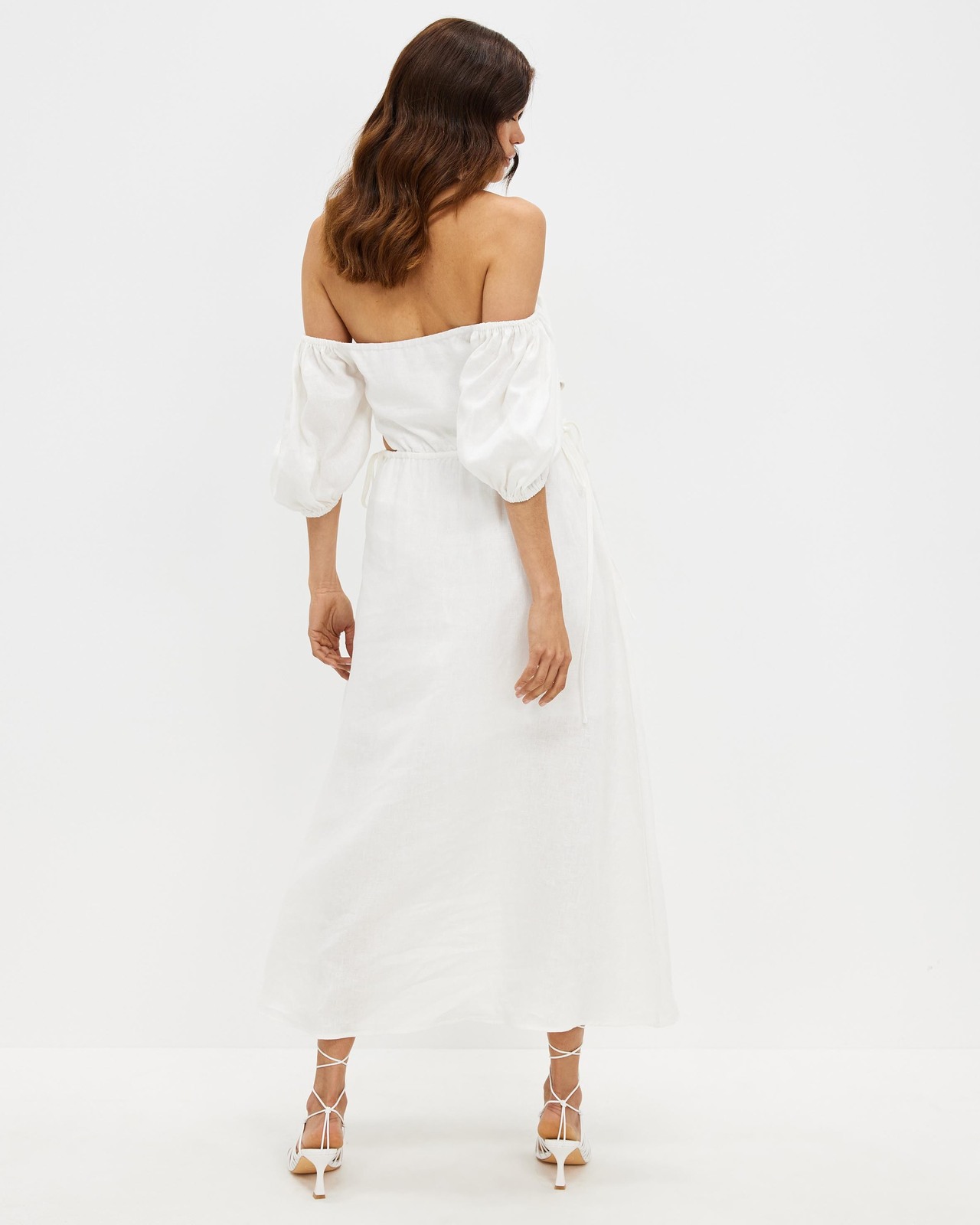 Off Shoulder Tie Side Linen Dress