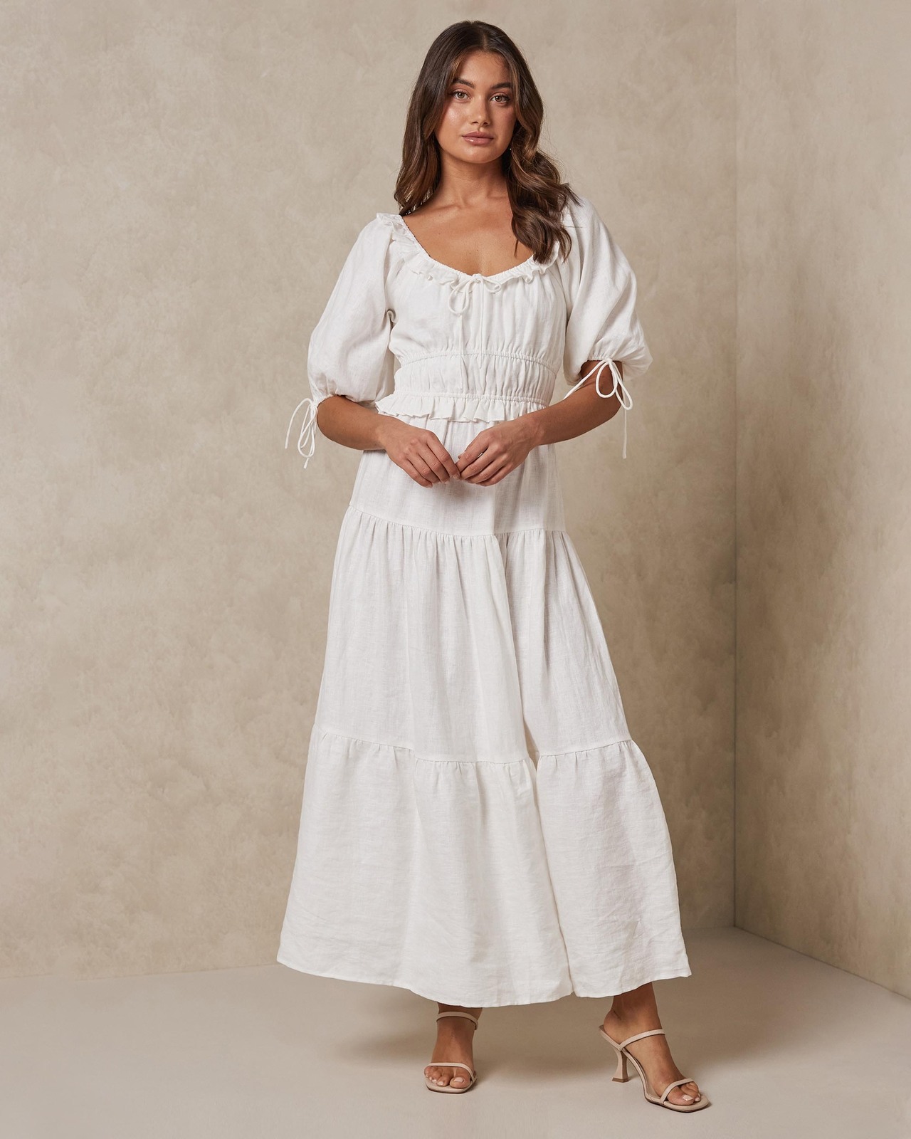 AERE Ruffle Detail Linen Midi Dress - AirRobe