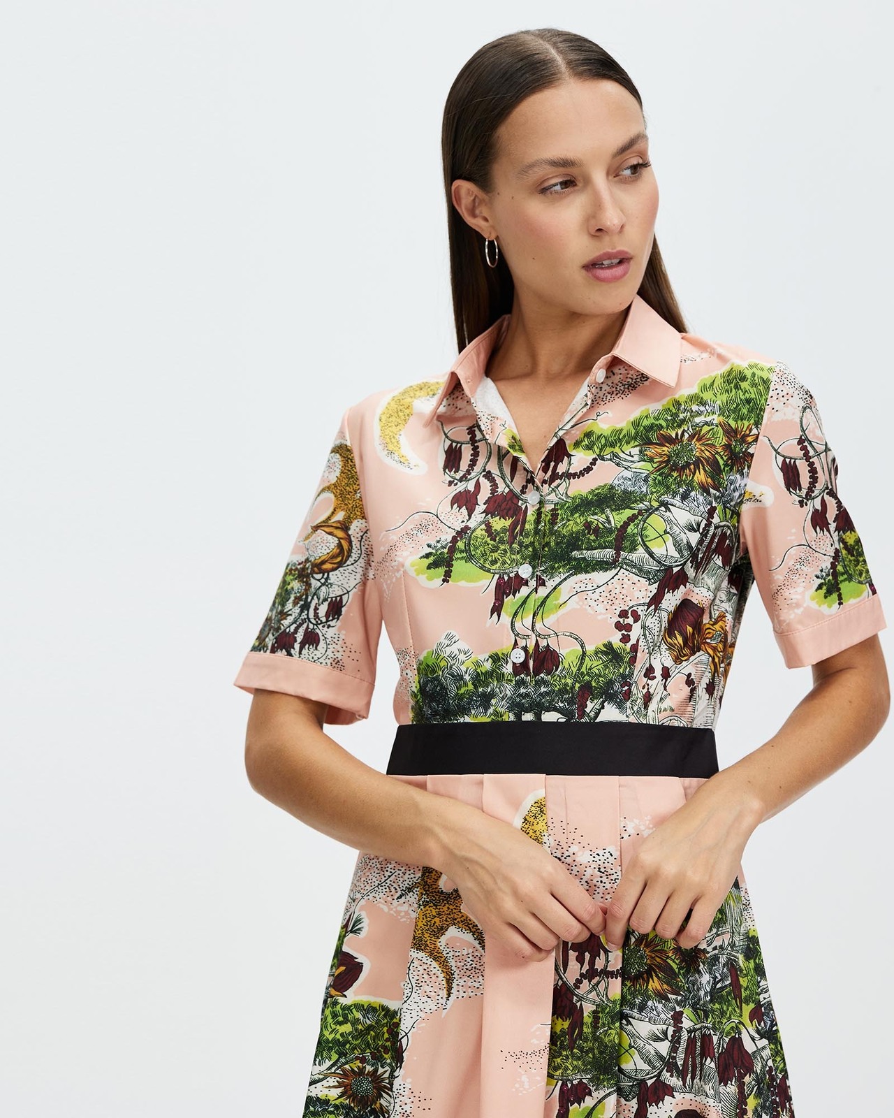 Elena Nature Print Belted Dress