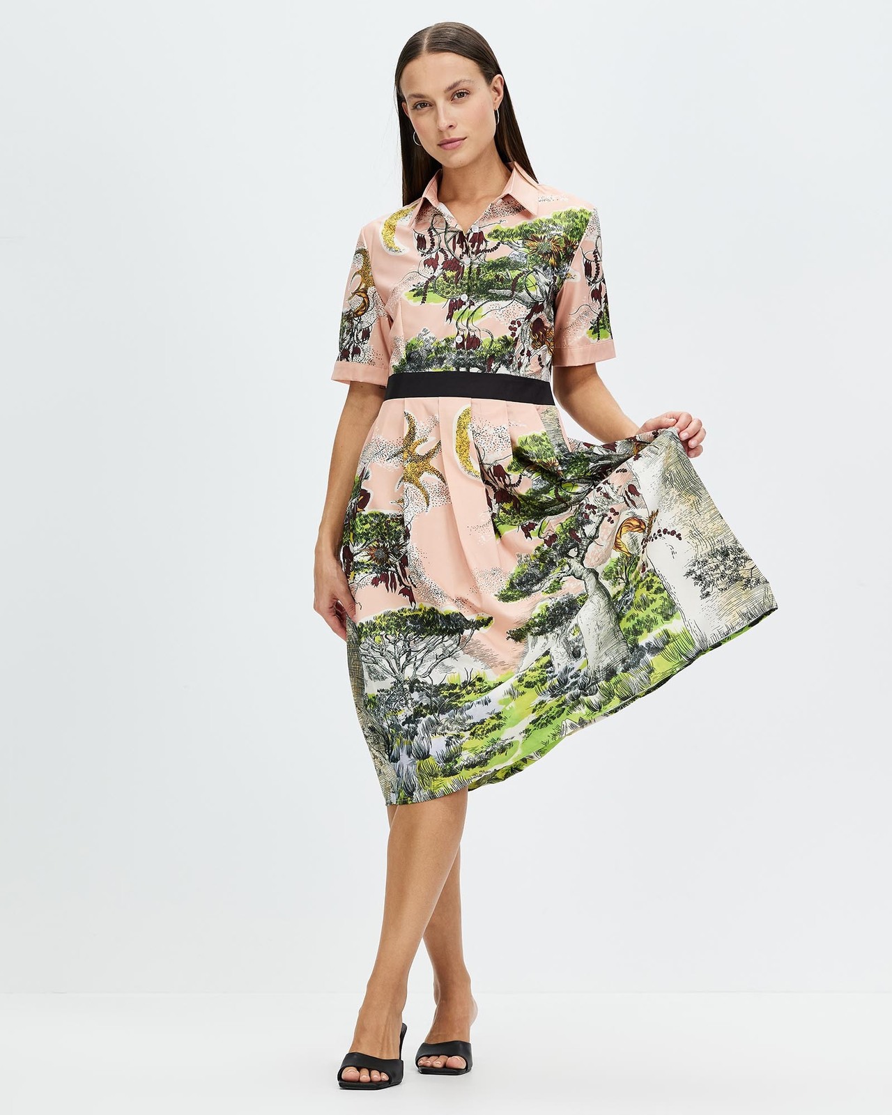 Elena Nature Print Belted Dress