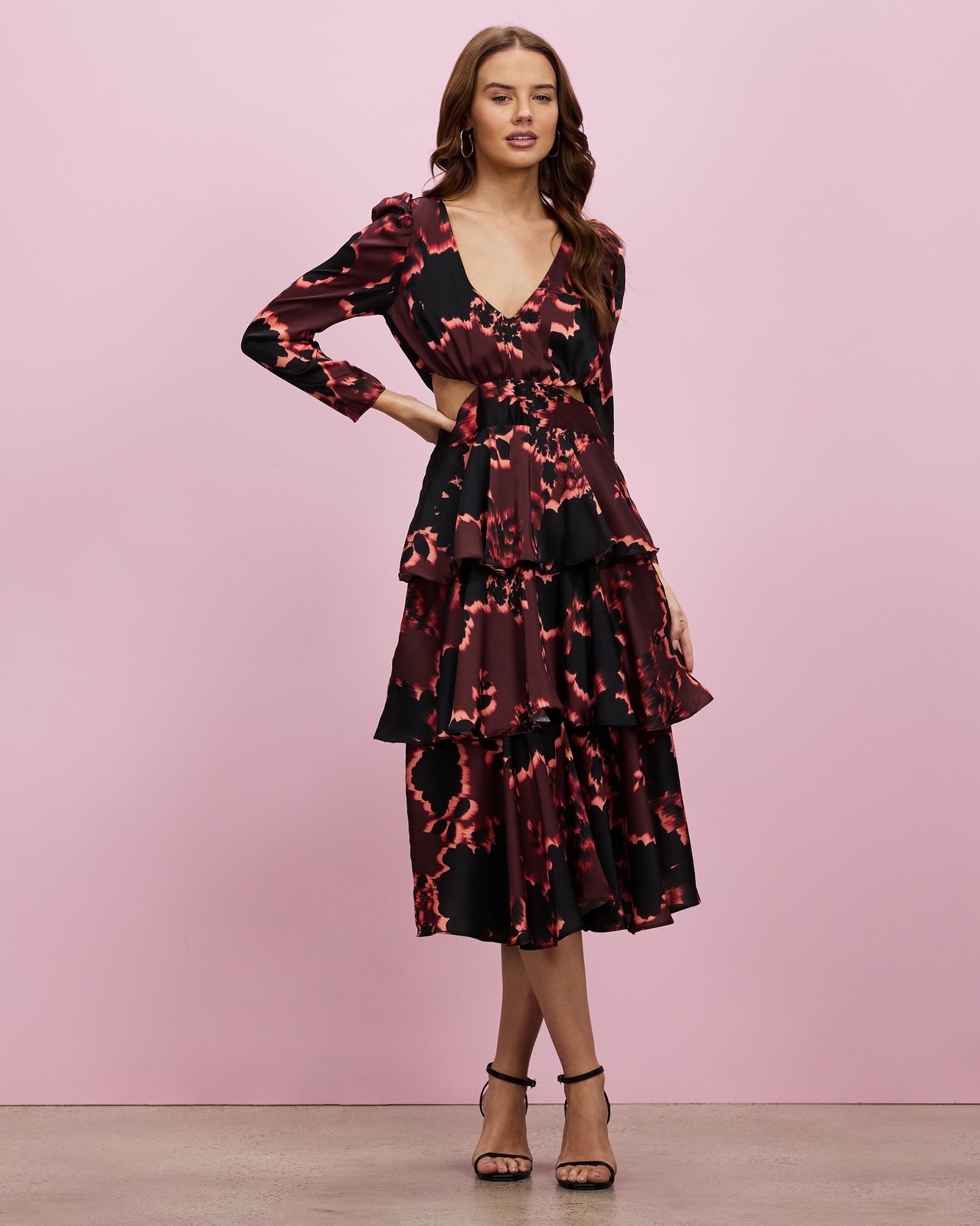 white christmas dresses Topshop Floral Cut Out Midi Dress In Mono main image 1