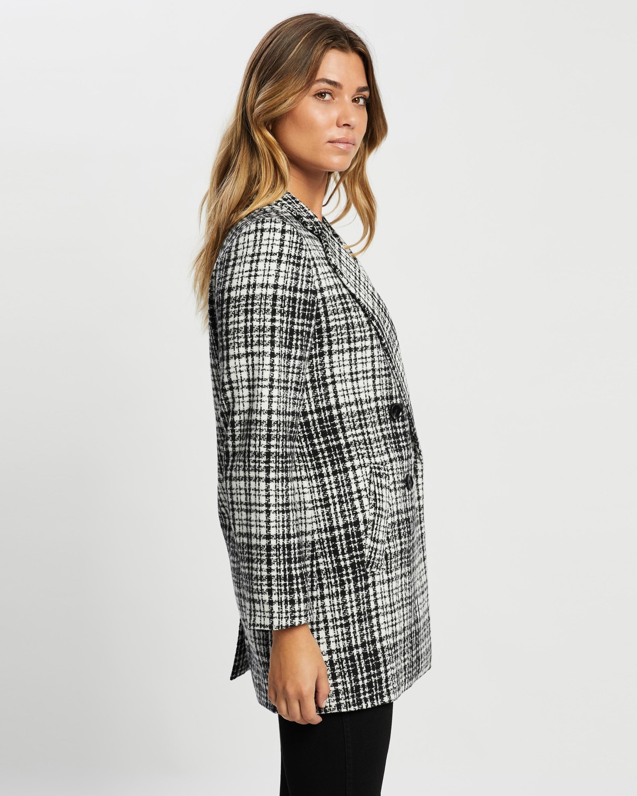 Check Wool Blend Coat