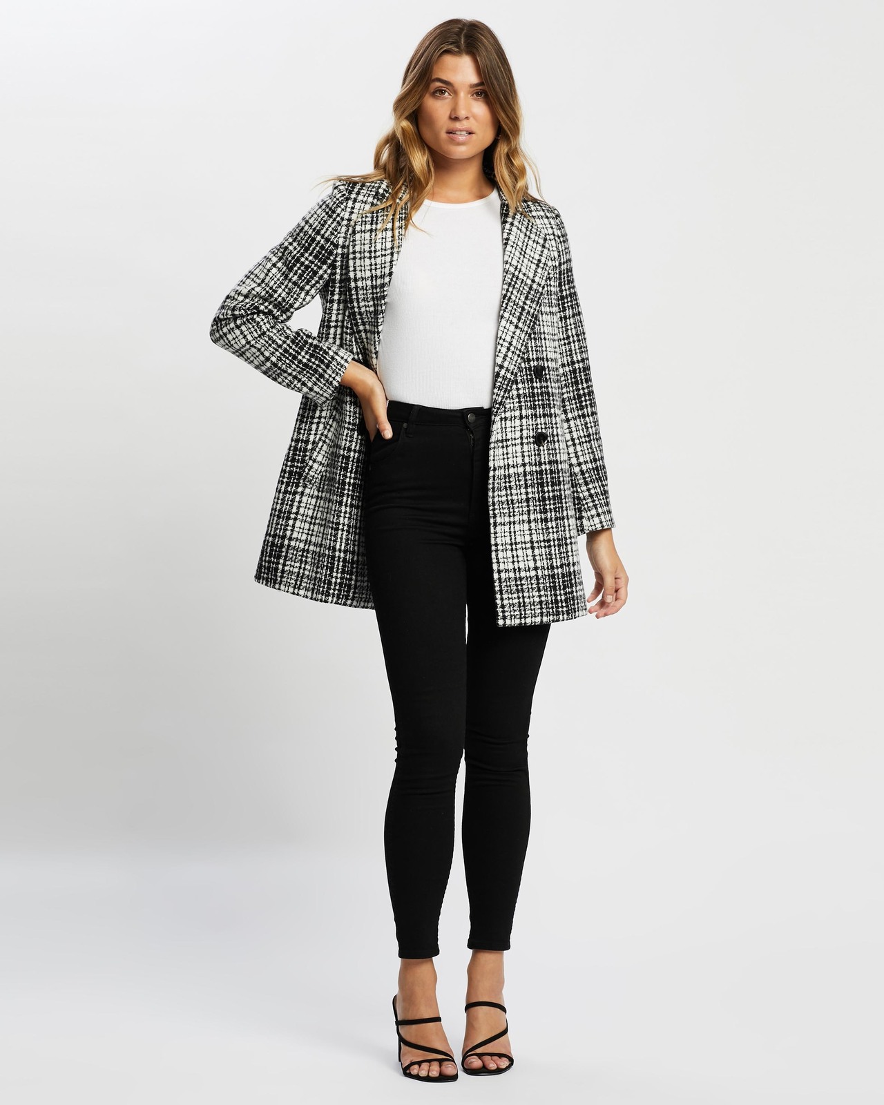 Check Wool Blend Coat