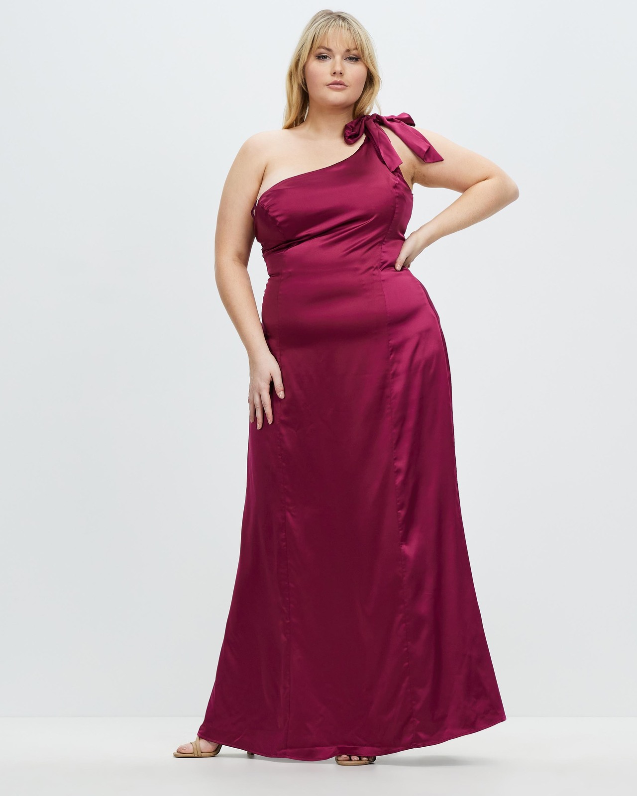 One Shoulder Satin Maxi Dress
