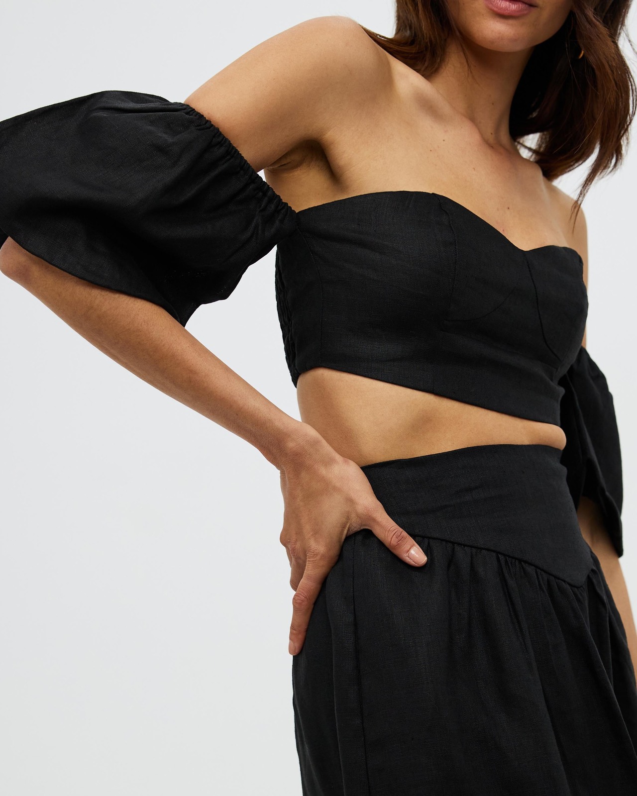 Side Detail Off Shoulder Linen Top