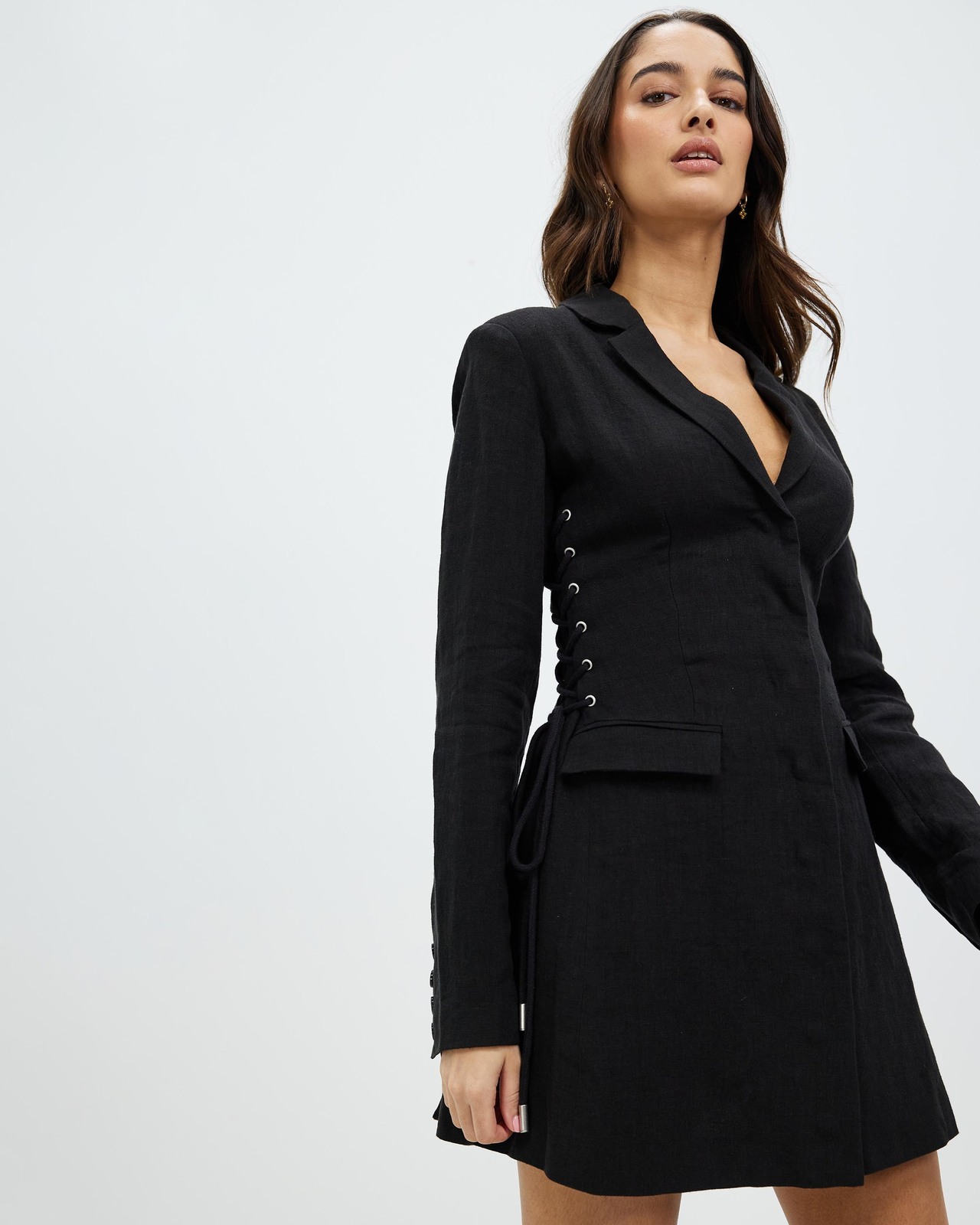 AERE Linen Blazer Dress with Tie Sides - AirRobe
