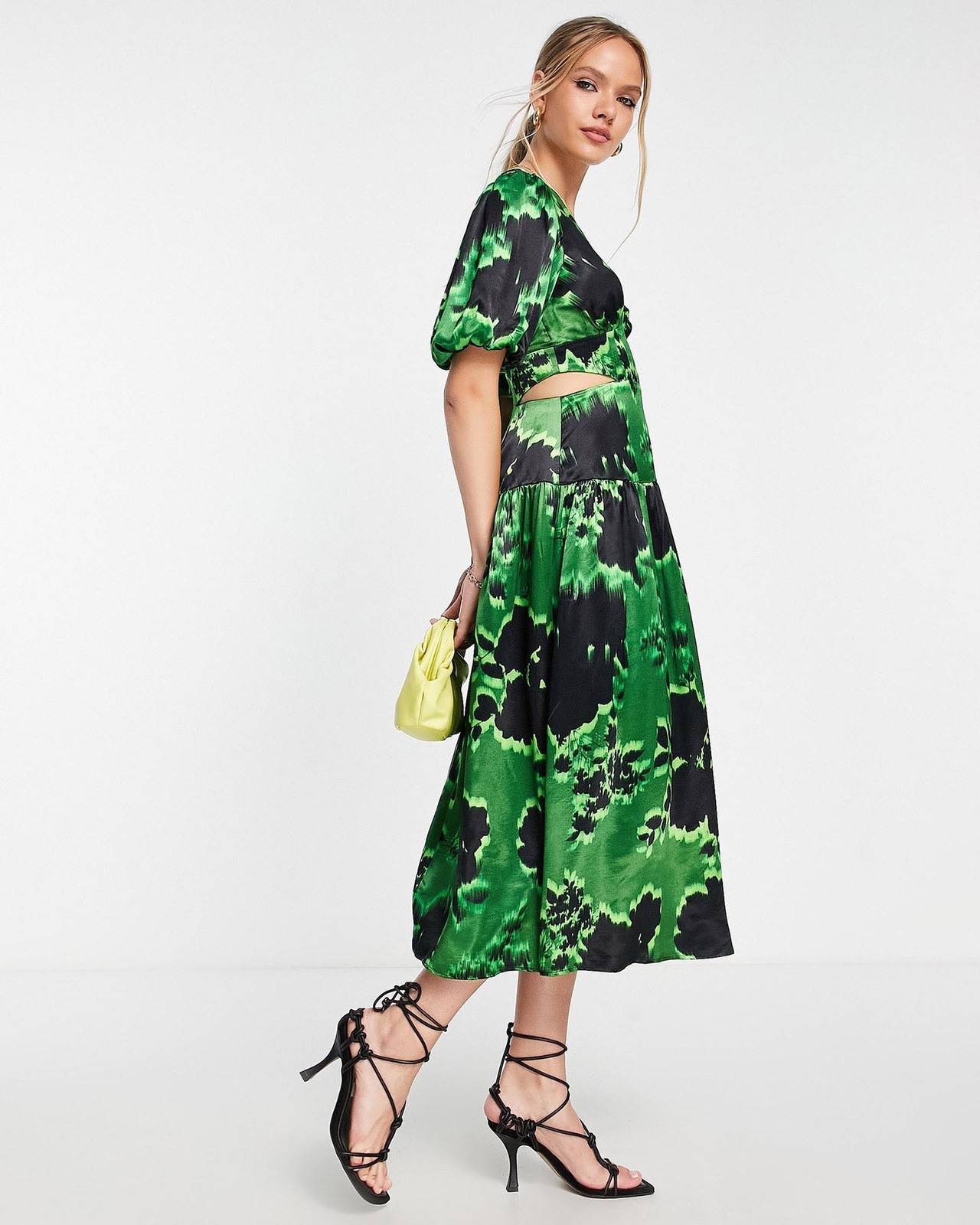 Graphic Cut Out Waist Midi Dress