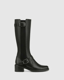 Braxton Black Leather Block Heel Long Boot