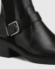 Braxton Black Leather Block Heel Long Boot