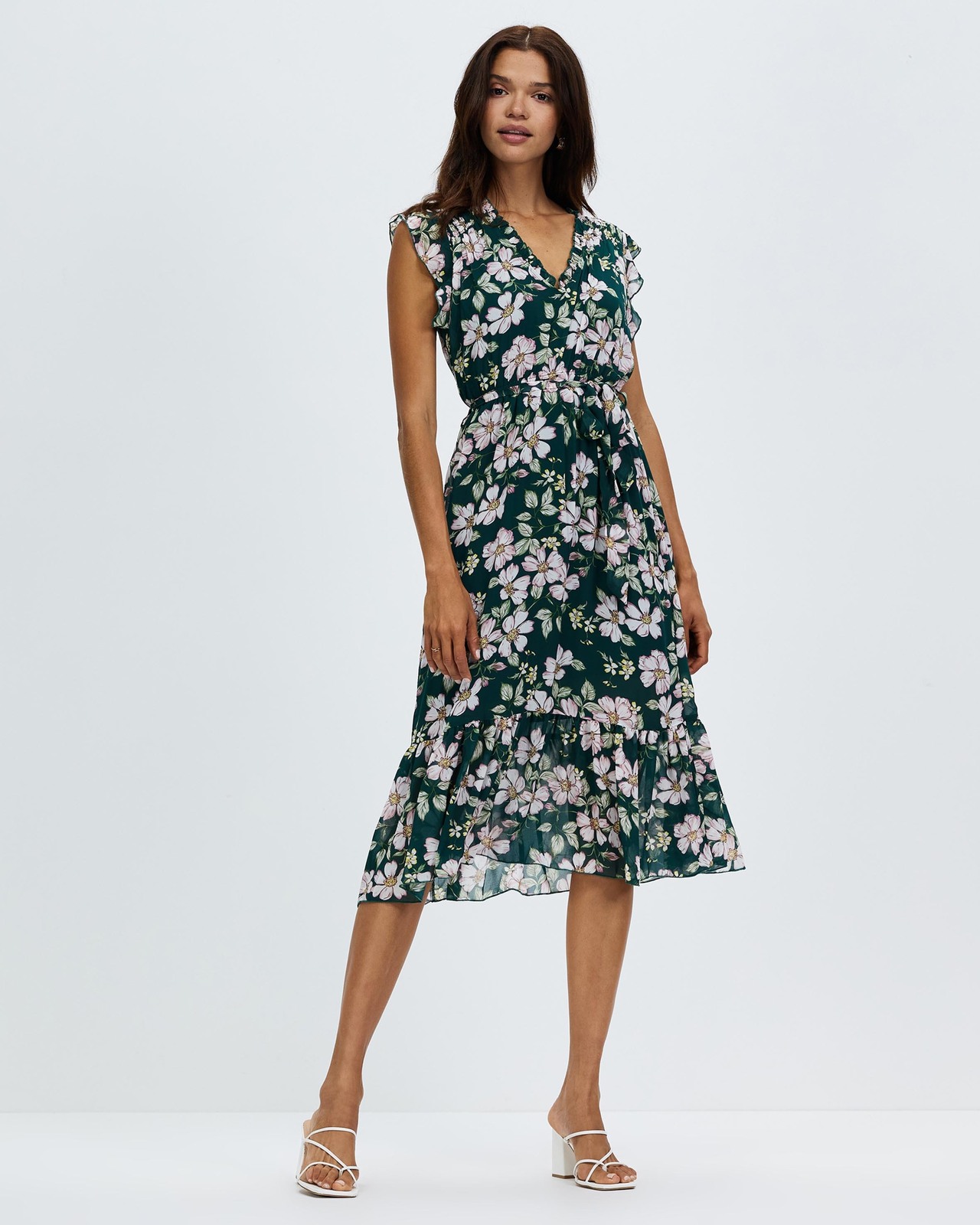 Apricot Floral Chiffon Midi Dress - AirRobe Apricot Floral Chiffon Midi Dress - AirRobe