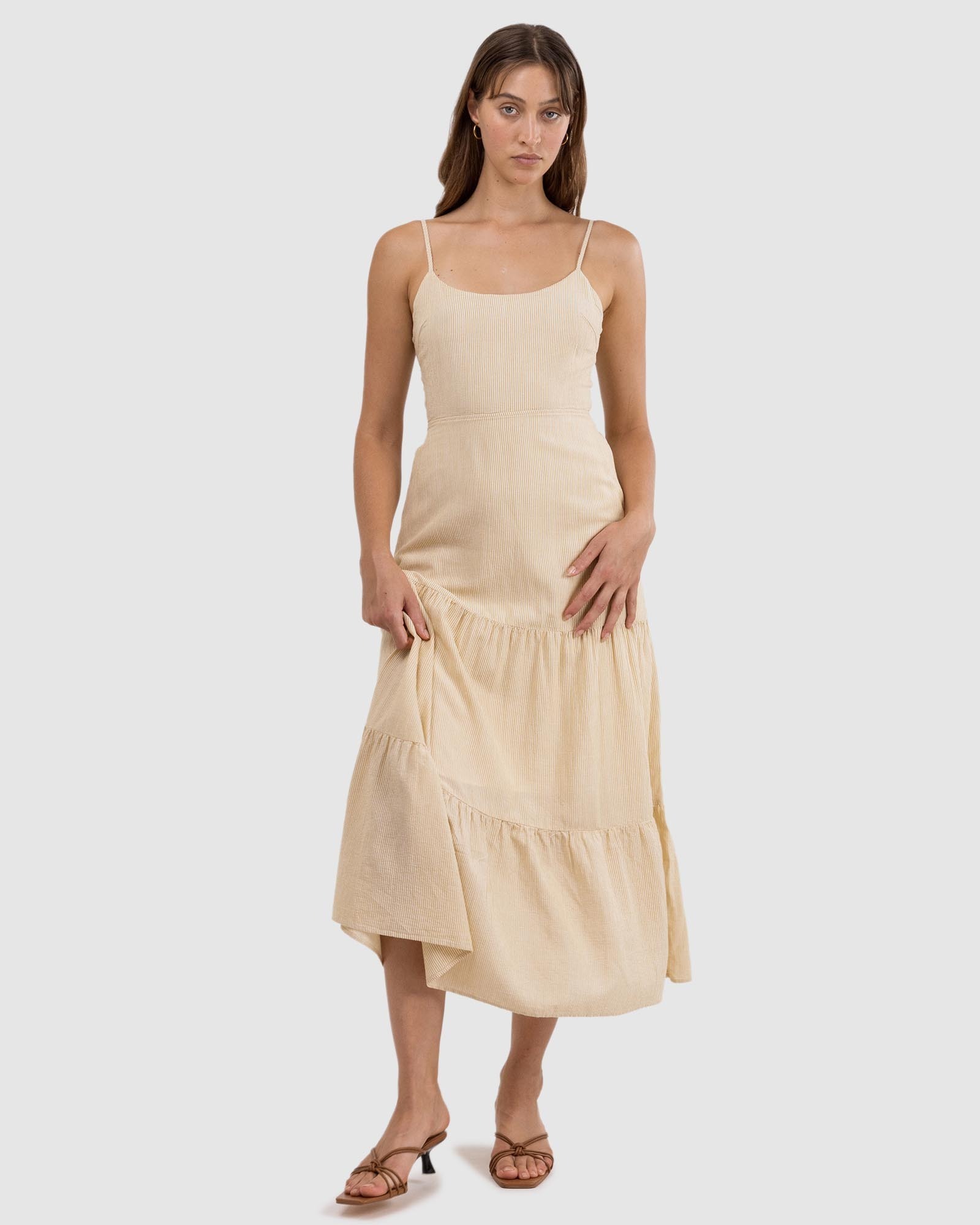 rhythm classic linen shirt dress RHYTHM CLASSIC LINEN SHIRT DRESS SAND La Boutique Sharks