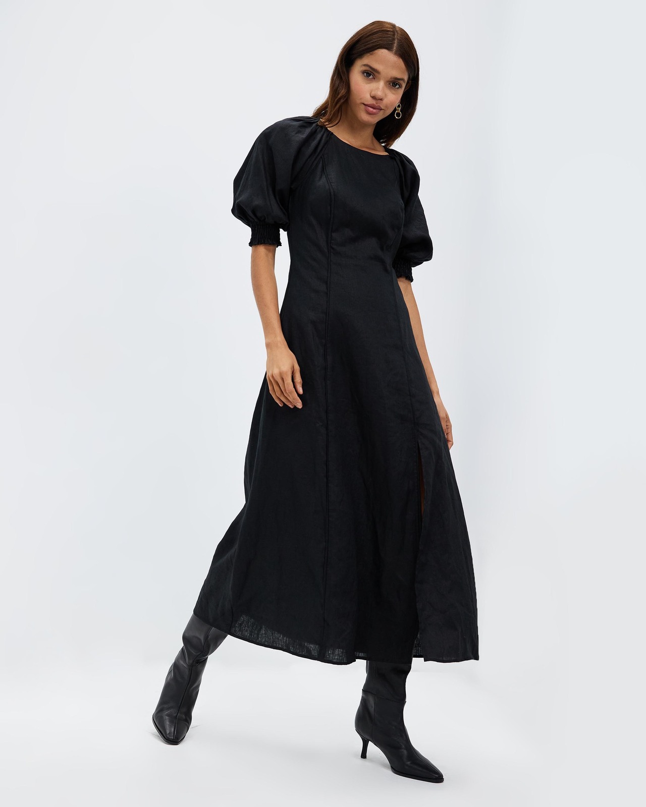 Panelled Linen Midi Dress