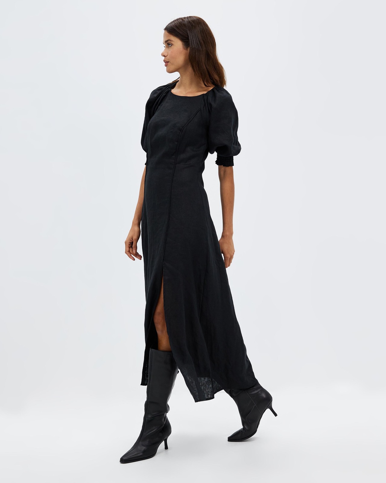 AERE Panelled Linen Midi Dress AirRobe