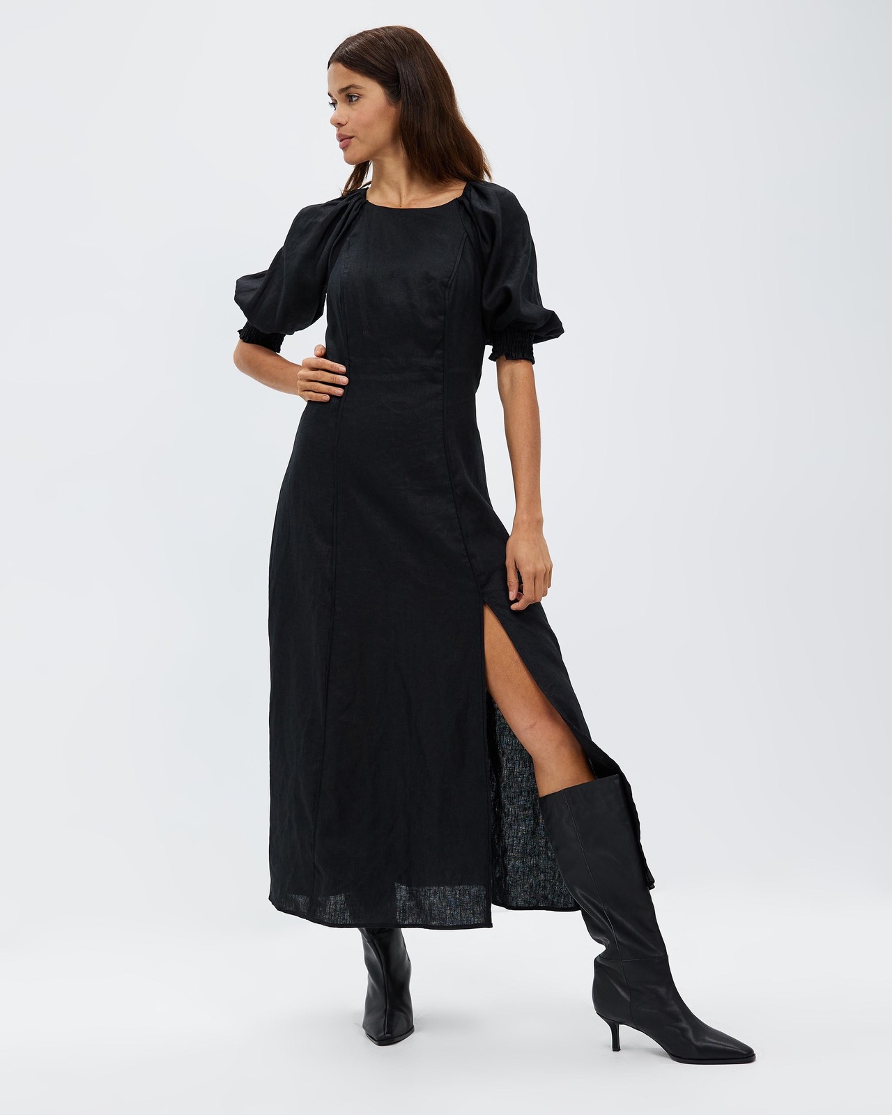 Panelled Linen Midi Dress