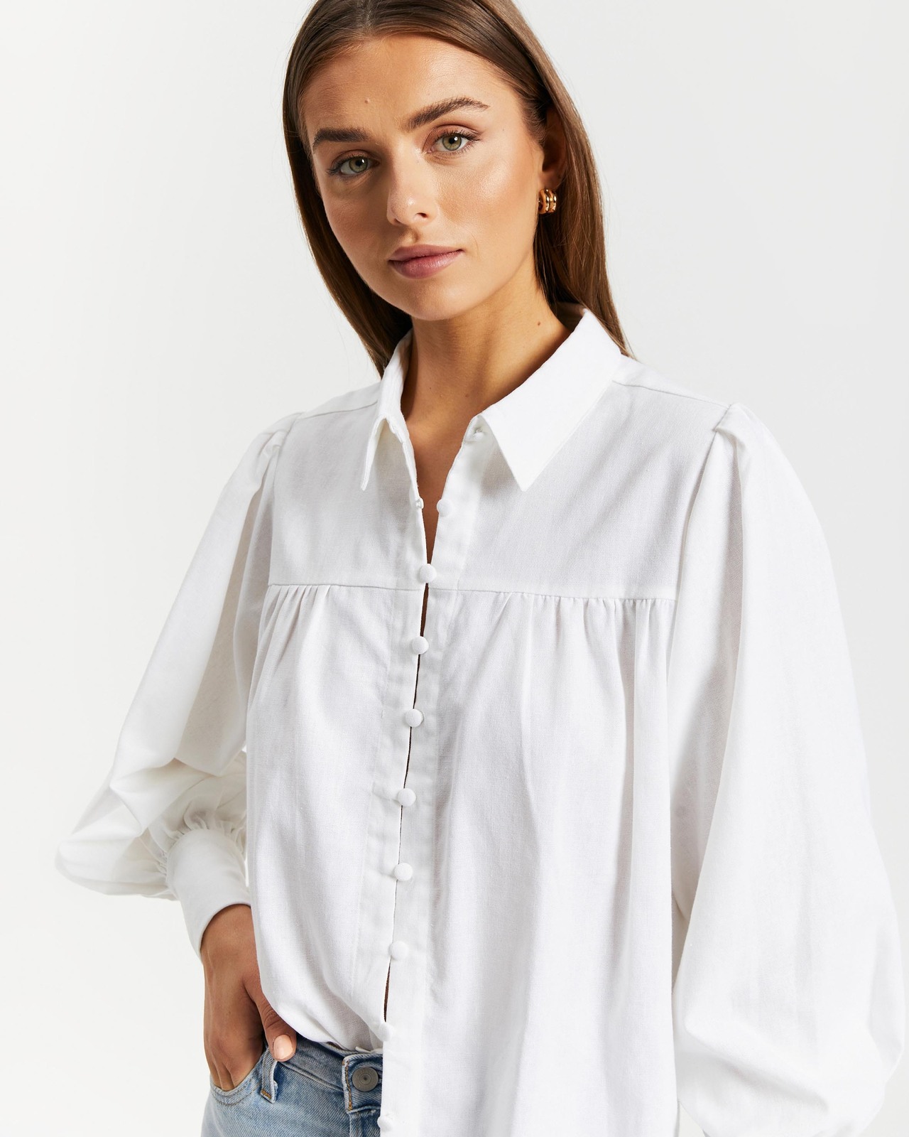 Bea Linen Blend Button Front Shirt