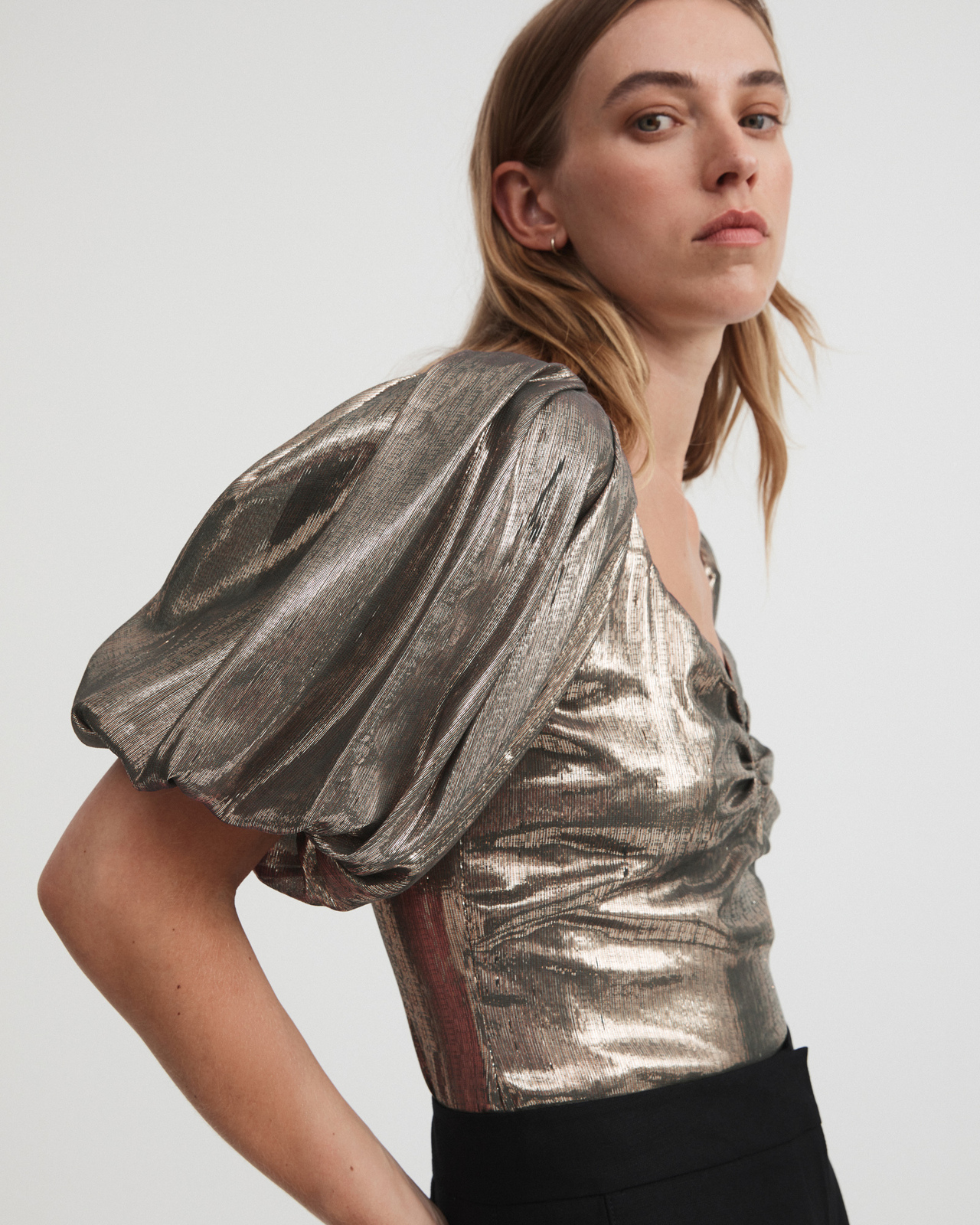 Metallic Puff Sleeve Blouse