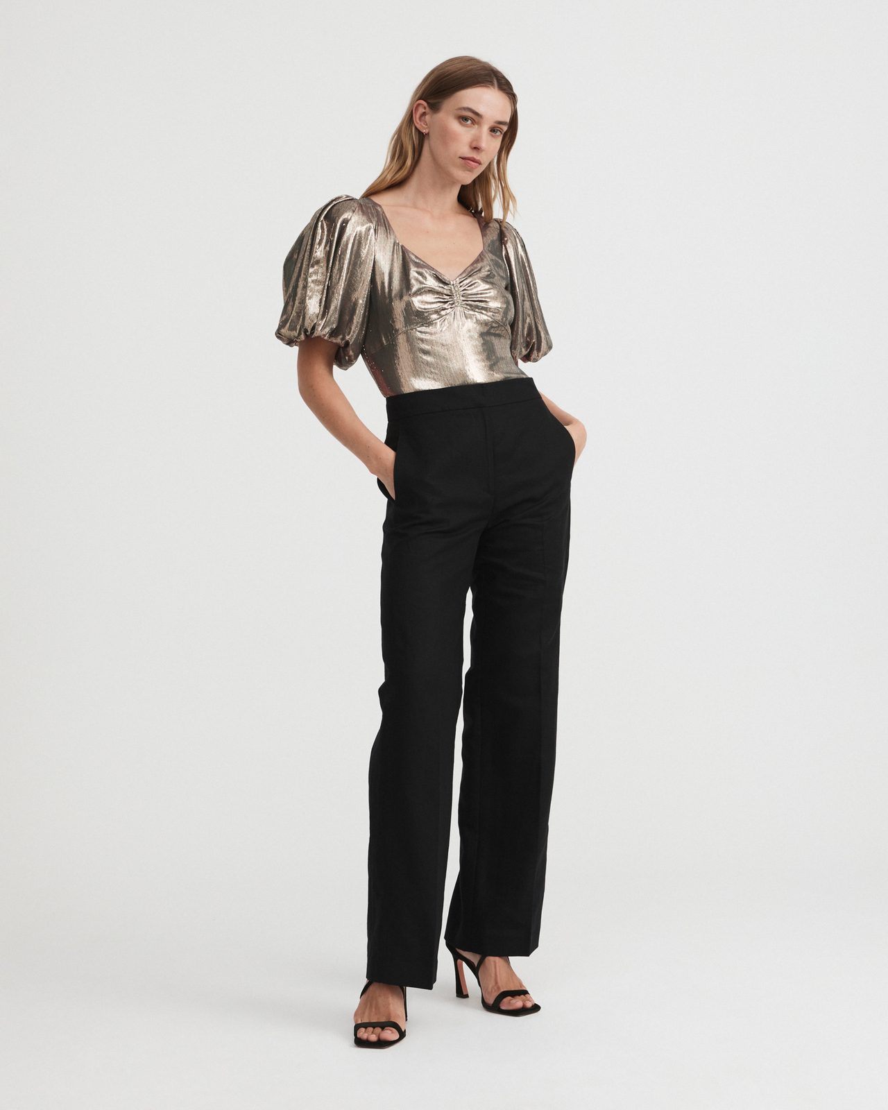 Metallic Puff Sleeve Blouse