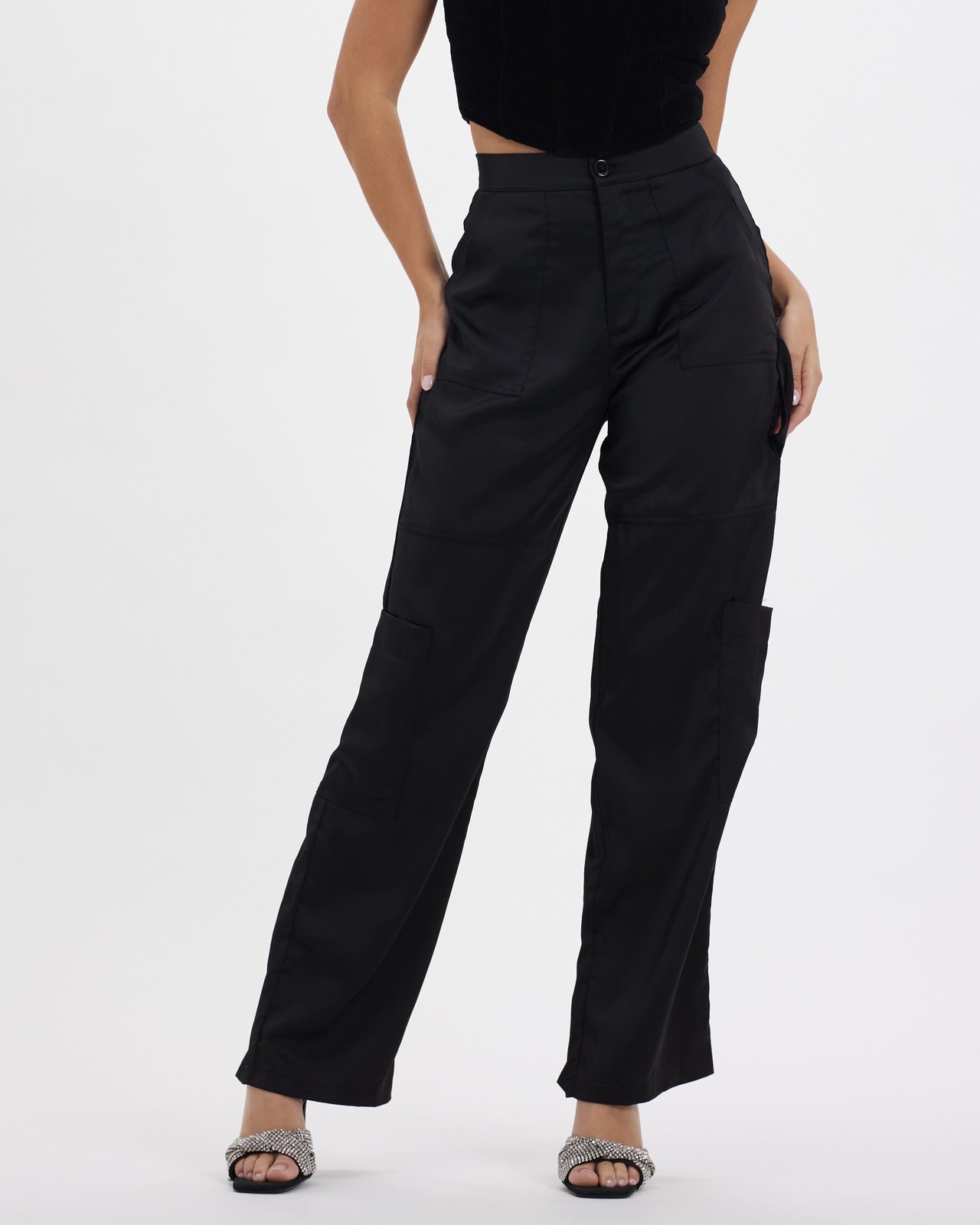 Dazie Sienna Satin High Waisted Cargo Pants AirRobe