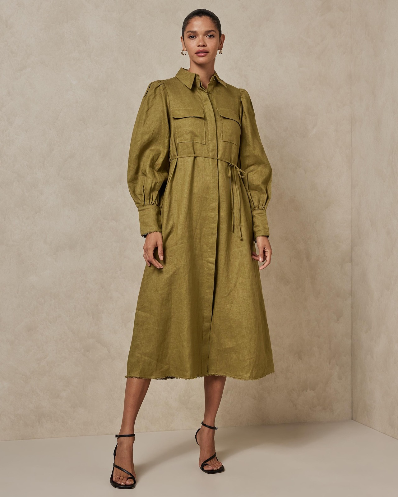 AERE Collared Linen Shirt Dress AirRobe