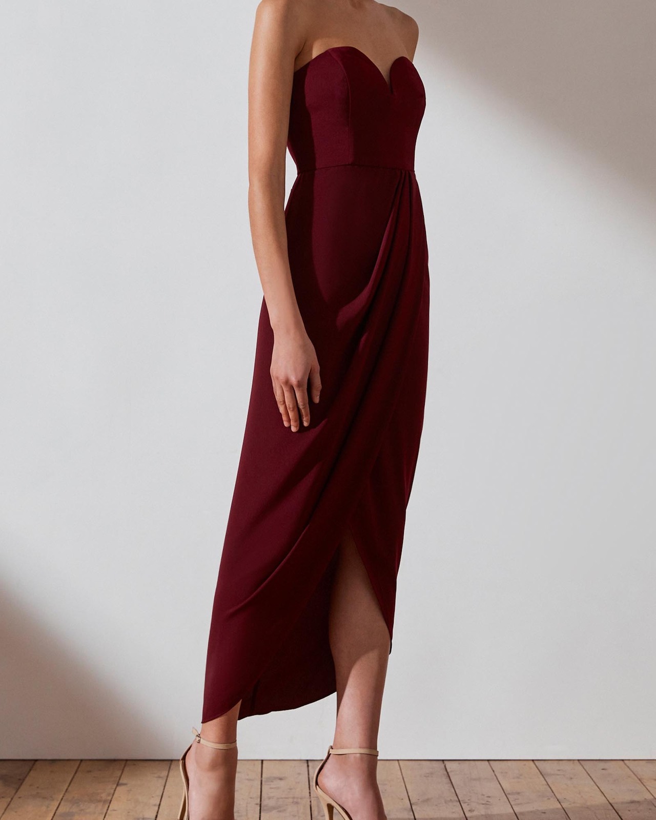 shona joy burgundy bridesmaid dress V-neck Sky Blue High Split Special Lace Design Evening Dress main image 0