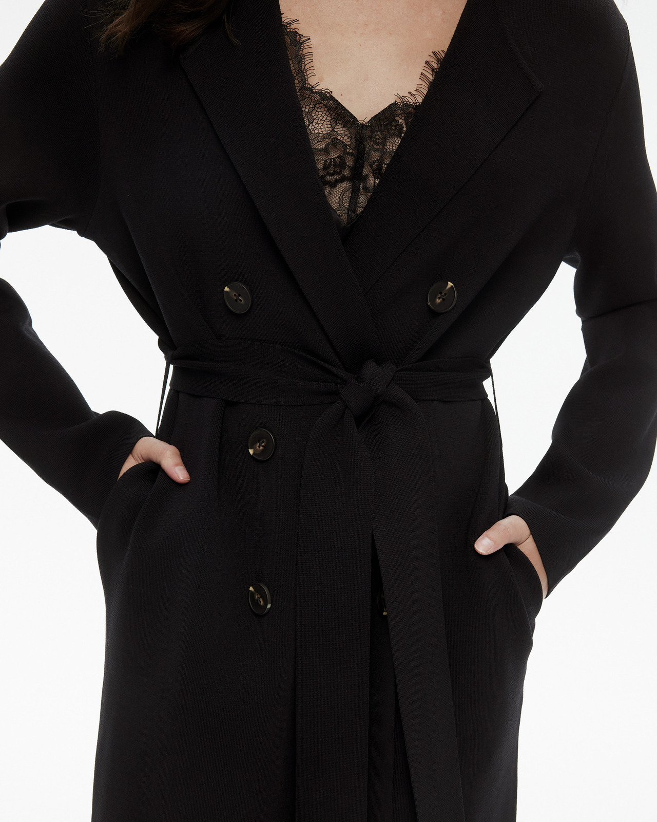 Crepe Knit Double-breasted Coat