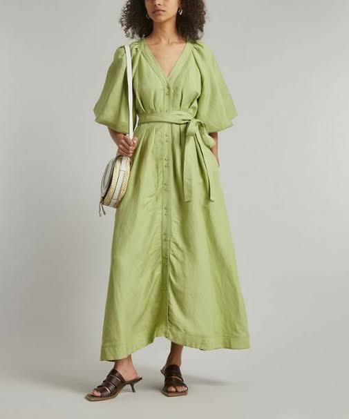 green evermore dress Dark Green Tiered Midi Dress with Tie-Up Sleeves for Women – EverMore