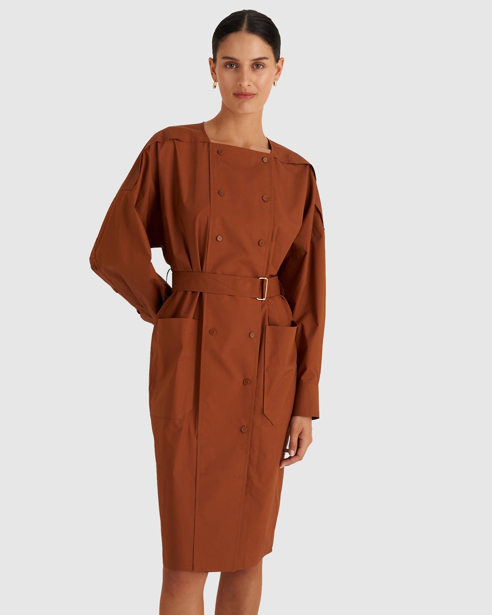 oroton brown dress Oroton Double Breasted Shirt Dress