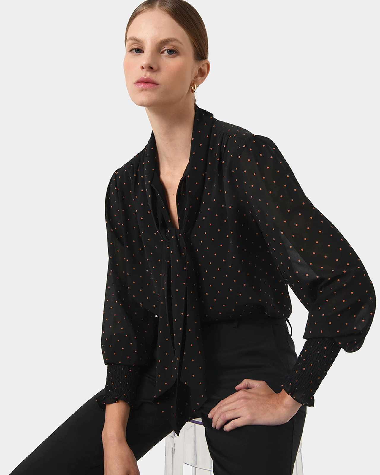 polka dot tie blouse