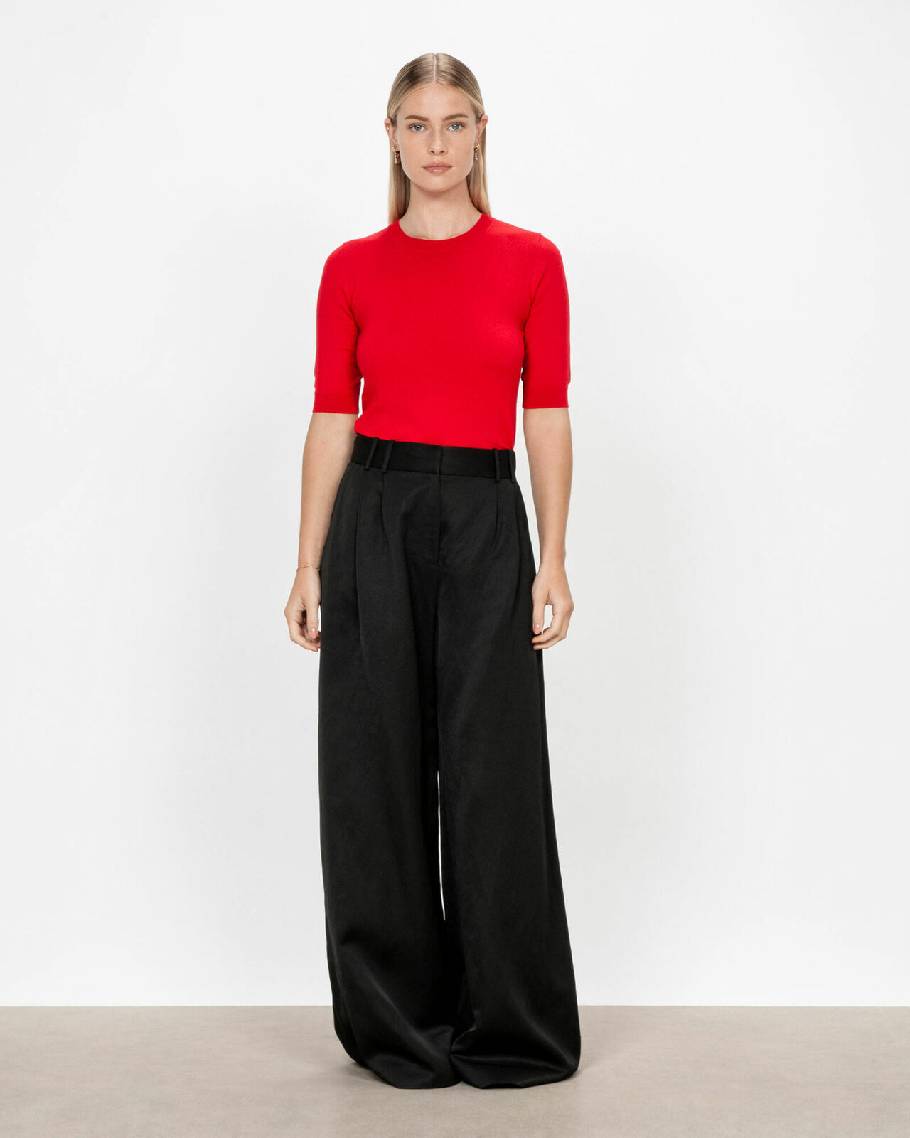 Elbow Sleeve Round Neck Knit Red