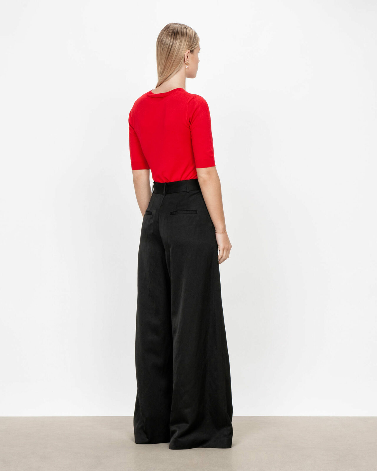 Elbow Sleeve Round Neck Knit Red