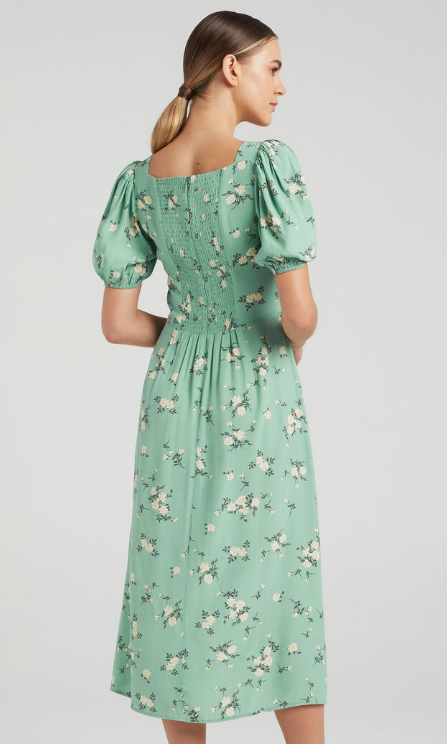 French Connection SWEETHEART PUFF SLEEVE MIDI DRESS