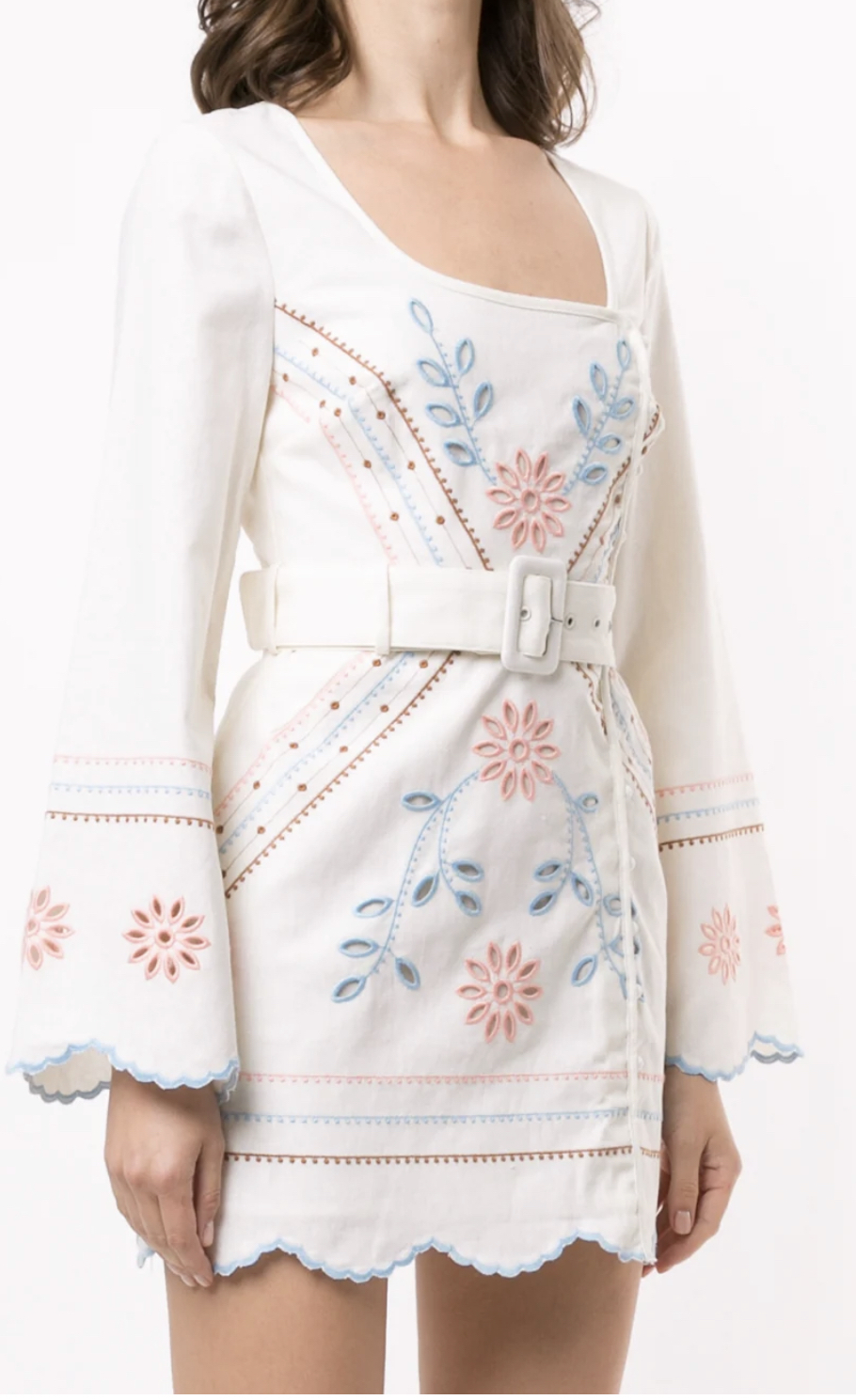 alice mccall white mini dress alice McCALL Obscurity White Broderie Anglaise Bell Sleeve Belted Mini Dress