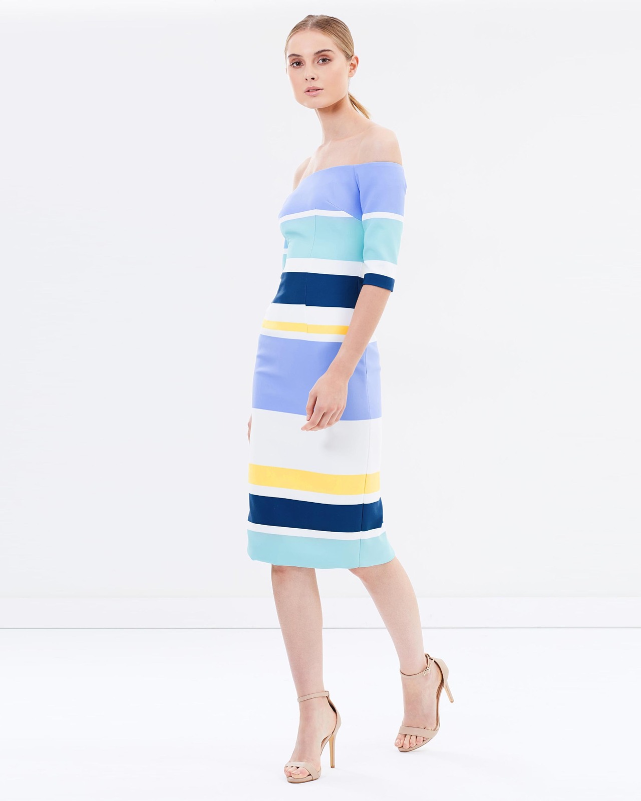 iconic off the shoulder dress Windsor Iconic Silhouette Off-Shoulder High Slit Midi Dress