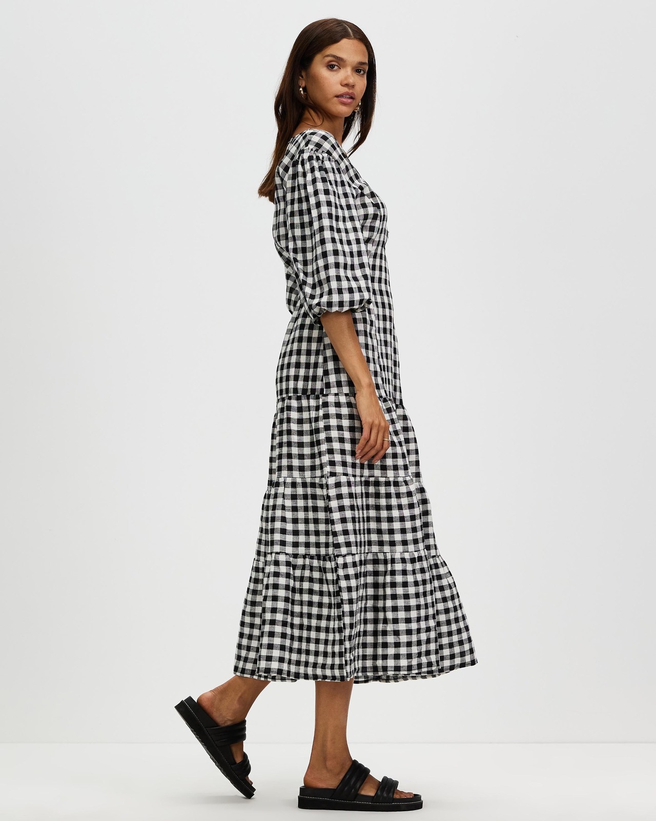 Ruched Puff Sleeve Midi Dress