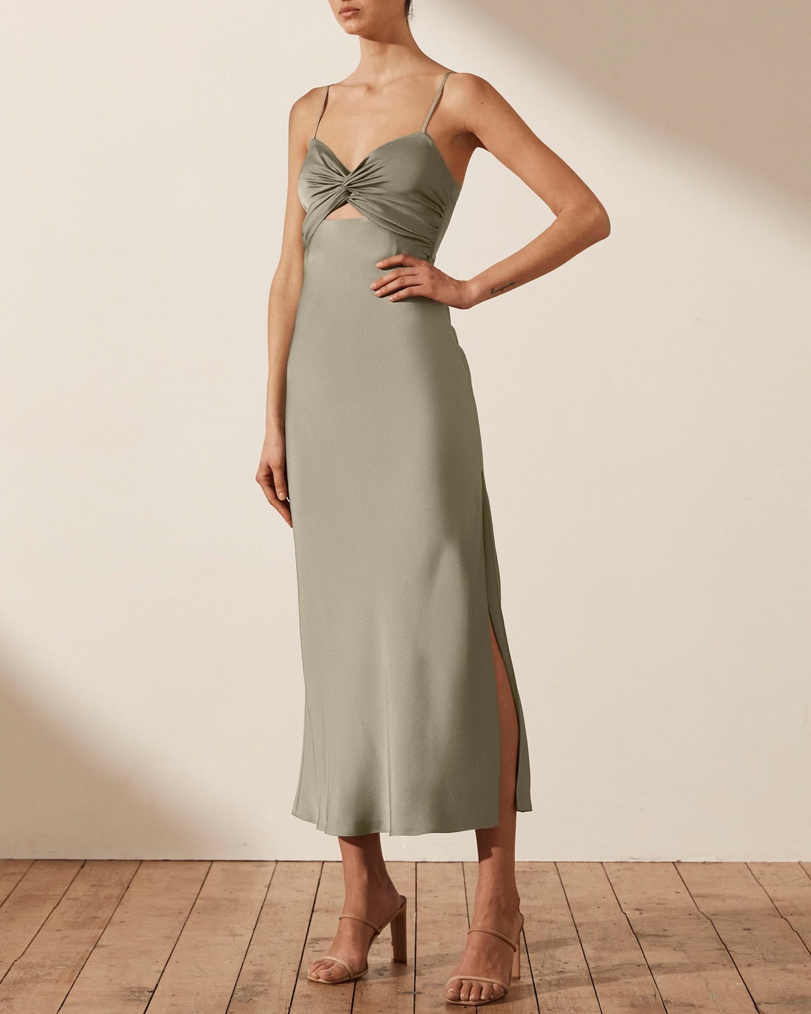 knee length dresses for ladies Campbell Knot Midi Dress in Vivid Pink by Shona Joy – Frockaholics at  Momento Dezigns