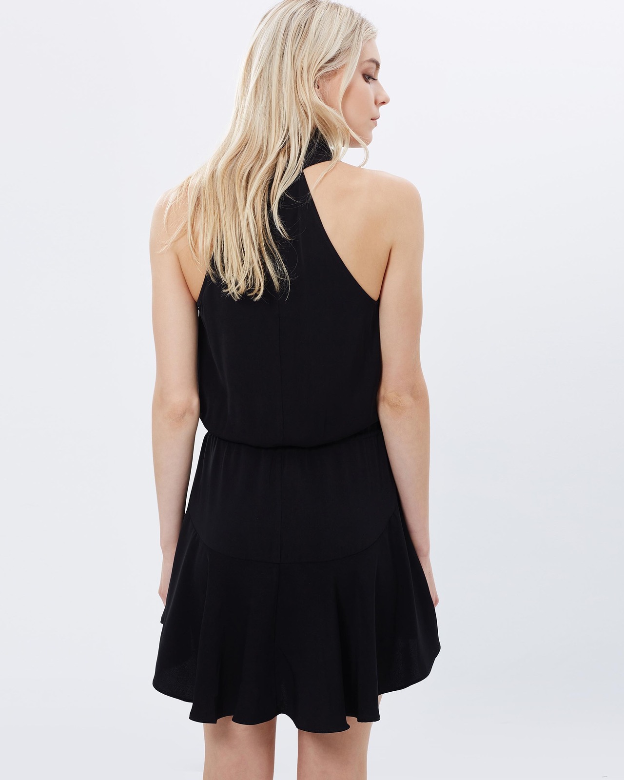 High-Neck Drawstring Mini Dress