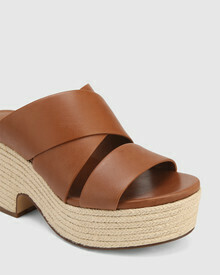 Sioban Dark Cognac Leather Block Heel Espadrille Sandal