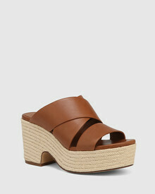 Sioban Dark Cognac Leather Block Heel Espadrille Sandal