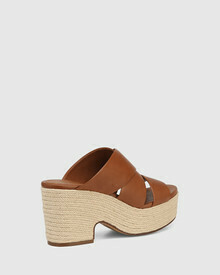 Sioban Dark Cognac Leather Block Heel Espadrille Sandal