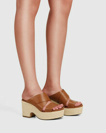 Sioban Dark Cognac Leather Block Heel Espadrille Sandal