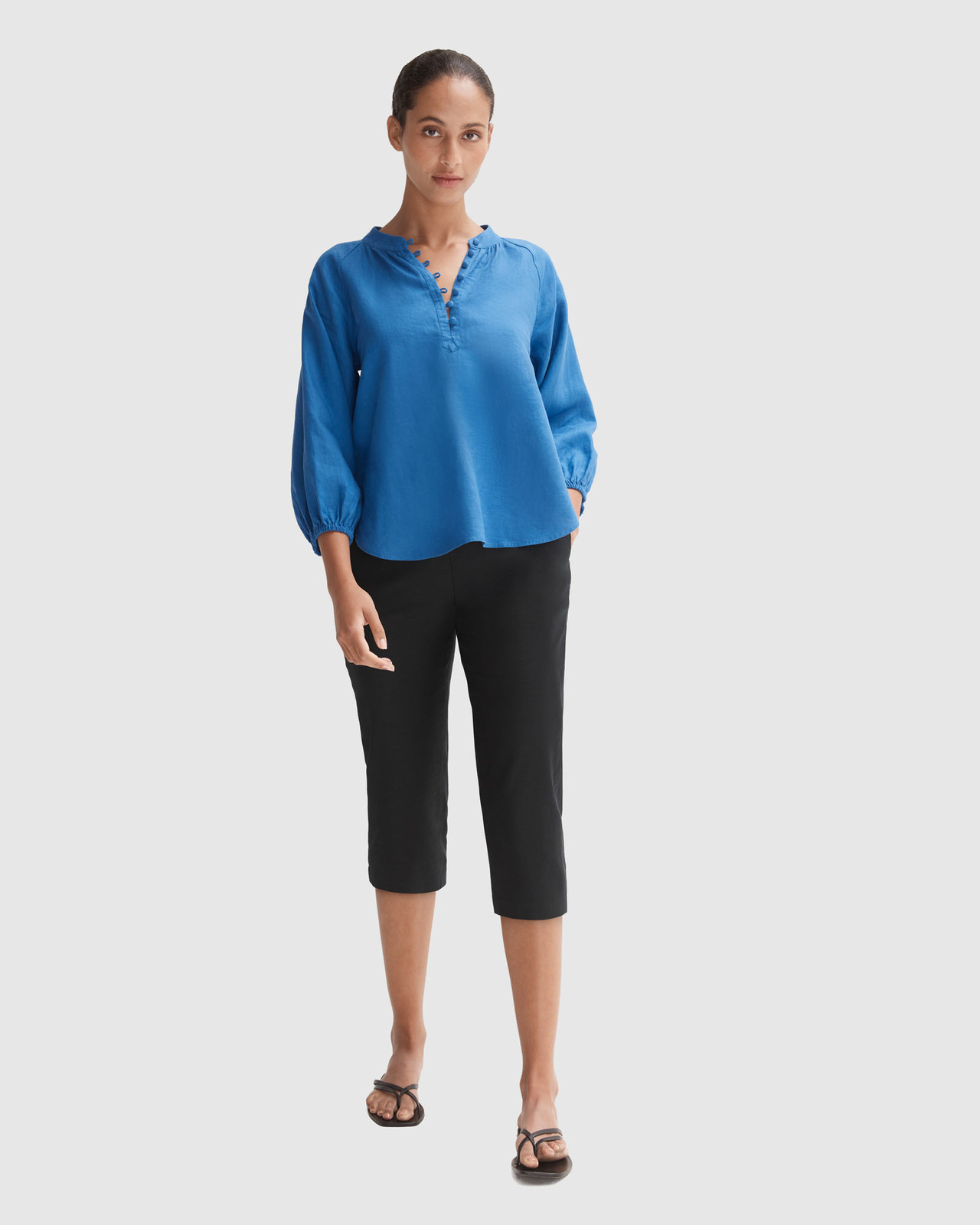 Linen Button Detail Blouse