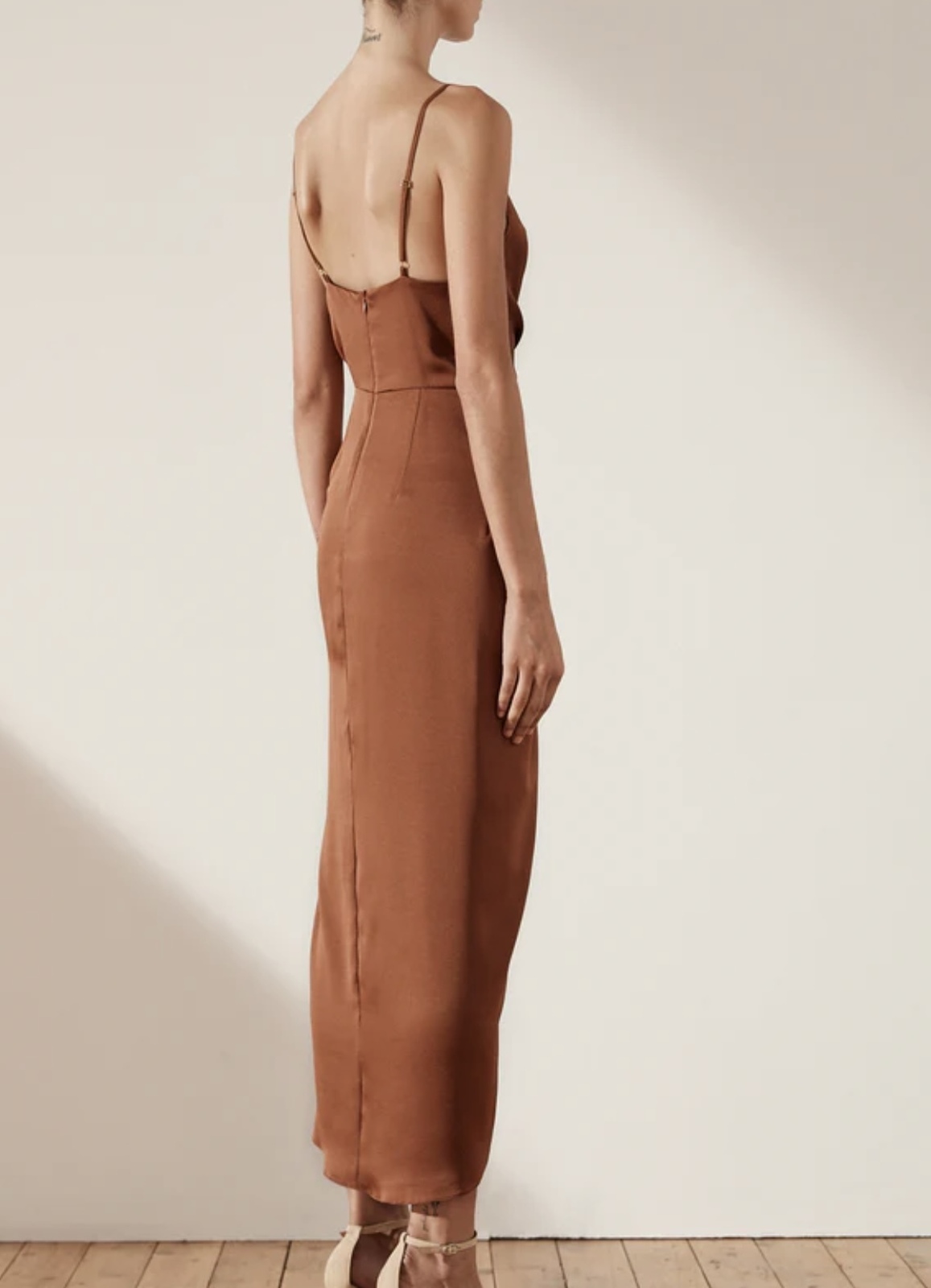 LUXE TIE FRONT COCKTAIL DRESS - MOCHA (Size 16)