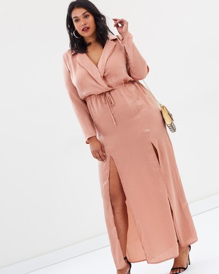 missguided pink maxi dress MISSGUIDED Off Shoulder Ruched Long Sleeve Maxi Dress With Spaghetti Straps Bodycon Evening Formal Wedding Guest Party Wear,M