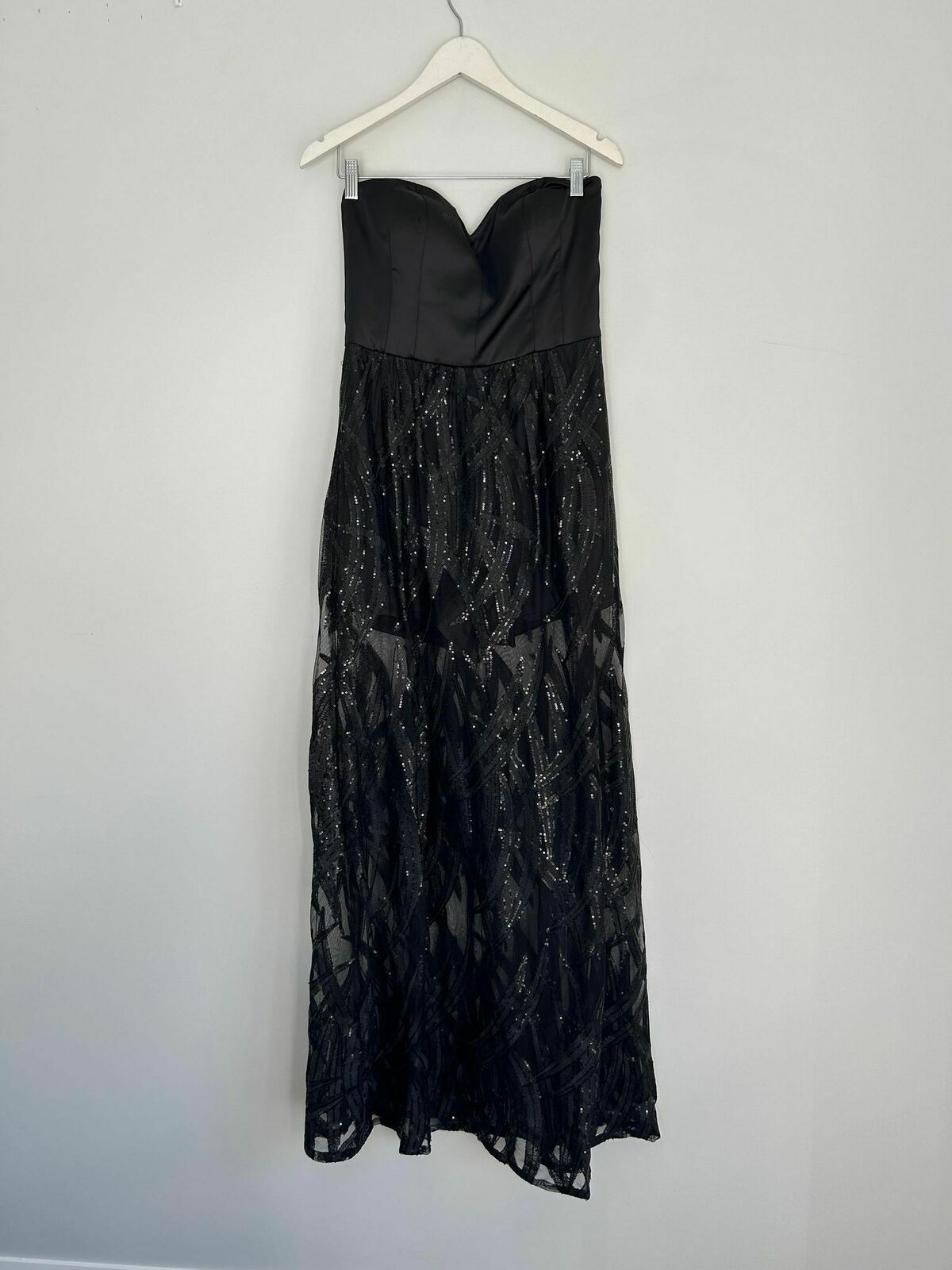 Black satin dress with sheer Sequin skirt