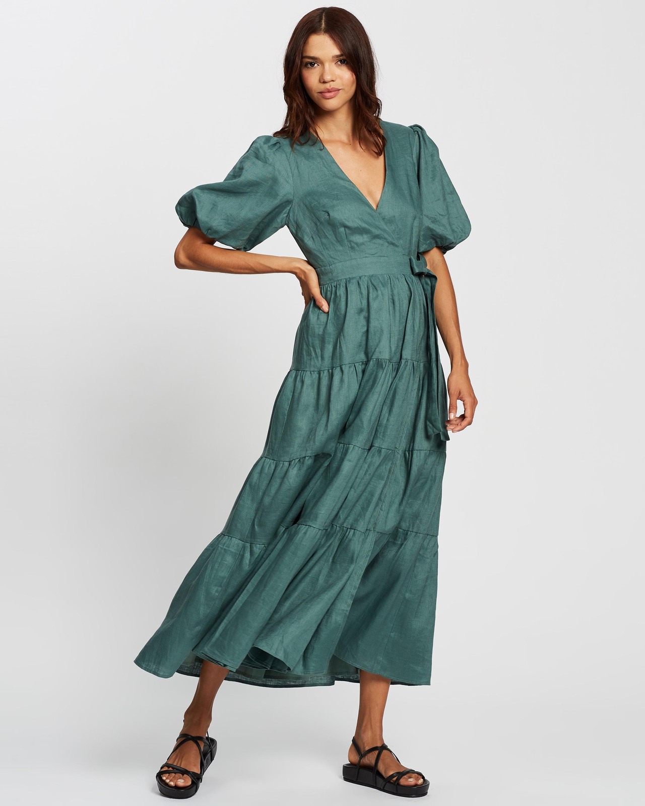 Tiered Linen Midi Dress