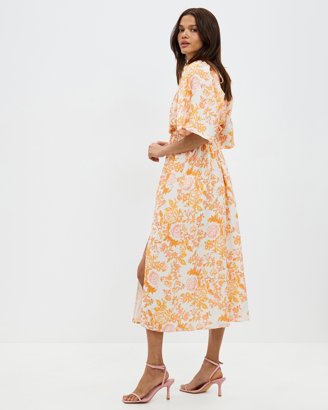 Cut Out Linen Midi Dress
